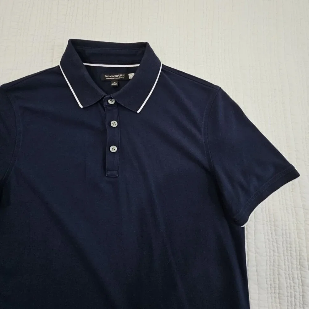 Banana Republic Performance Pique Polo Golf Shirt Navy Blue‎ Men’s Medium EUC LN